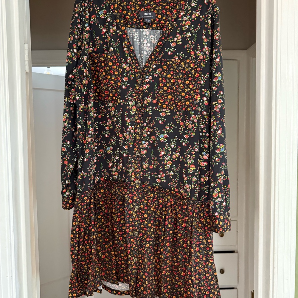 Maeve Orange Brown Bishop Sleeve Sundress